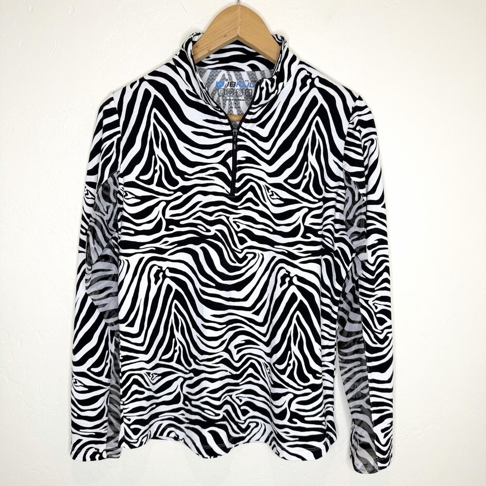 Ibkul Long Sleeve Mock Neck Vented Top Womens Medium Cecilia Zebra Print Black